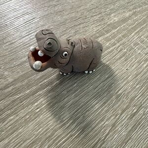 Brown Ceramic Hippo Figurine with Open Mouth
